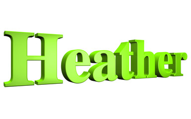 3D Heather text on white background