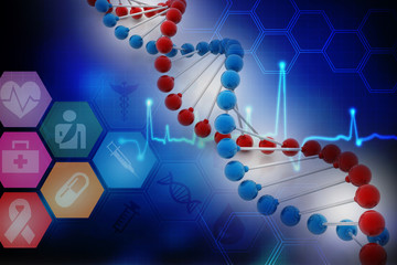 Digital illustration DNA structure in colour background