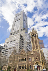 Fototapeta na wymiar Historic and modern buildings in Collins Street in Melbourne, Australia
