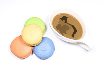Coffee and dessert on white background. Vietnam