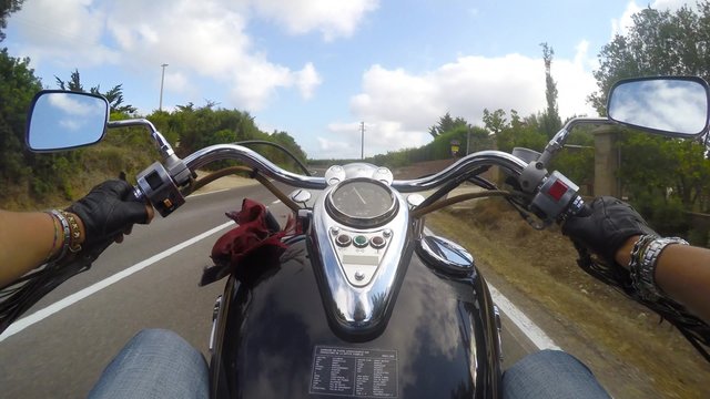 first person view of a classic motorcycle