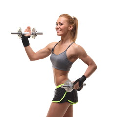 beautiful sporty  woman working out with dumbbells