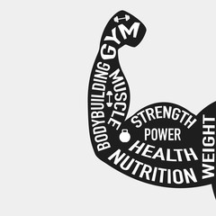 Obraz premium Man's arm with big muscles filled with text