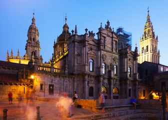  Santiago de Compostela Cathedral in evening - obrazy, fototapety, plakaty