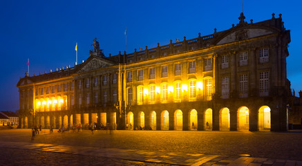 The Rajoy Palace (Palacio de Rajoy)  in night. Santiago de Compo