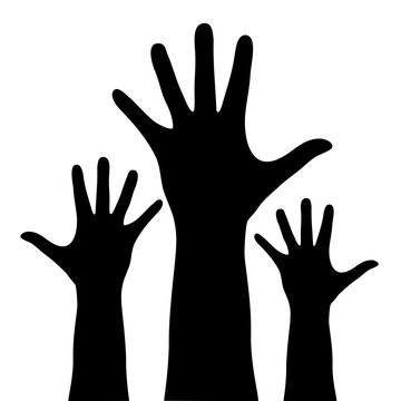 Raised hands silhouette isolated on white