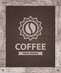 Vector banner coffee shop on the cloth with wooden frame