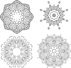 Set Mandalas. Round Ornament Pattern. Snowflakes