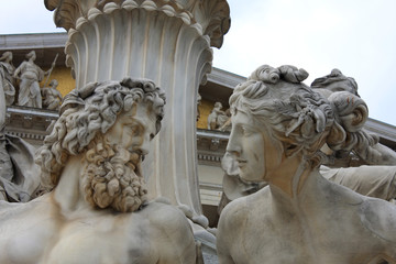 vienna, austrian parliament and sculpture of mythological beings