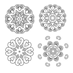 Set Mandalas. Round Ornament Pattern. Snowflakes