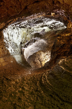 Volcanic cave gallery in Terceira island. Azores. Gruta do Natal