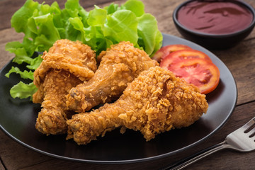 Crispy fried chicken on plate and dip sauce