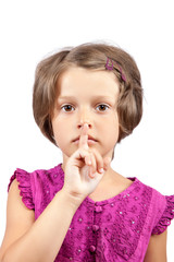Fototapeta premium Little charming girl put her finger to her lips.