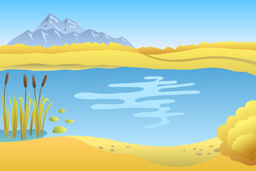 Lake autumn landscape day illustration vector