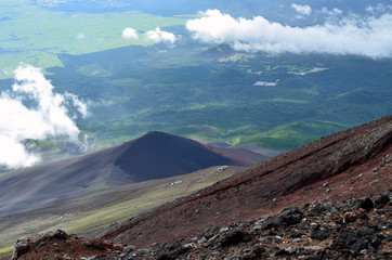 view from the top of Mt. Fuji : the trail of crater rim (Ohachi meguri) : Hoei crater, second peak
