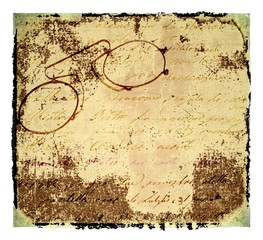 Vintage old writing background with pince-nez eyeglasses