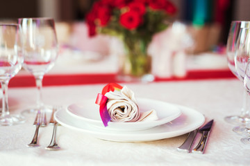 table set for wedding or another catered event dinner
