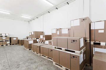 warehouse with cardboard boxes