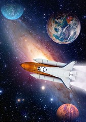 Outer space shuttle rocket launch spaceship universe planet earth. Elements of this image furnished by NASA.