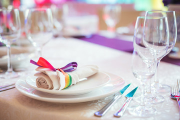 table set for wedding or another catered event dinner
