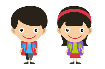 Back to school background. Cute cartoon boy and girl