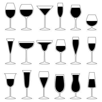 Set of glasses with drink, vector illustration