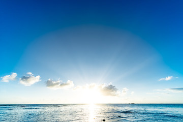 Fototapeta na wymiar Sunset, sunbeam, sky, sea, coast. Okinawa, Japan, Asia.