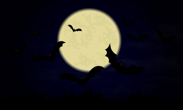 Halloween.Night sky with moon and bats.