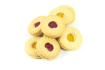 Butter cookies with strawberry and lemon jam