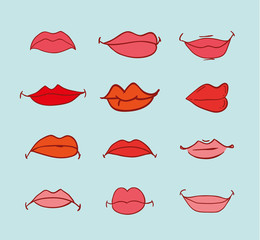 mouths collection in different expressions. vector icon illustration.