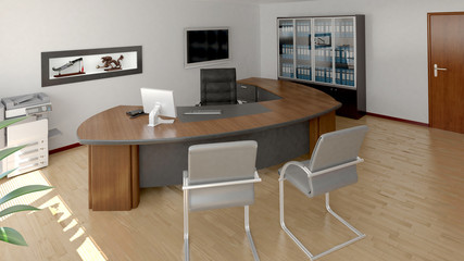 3D interior rendering of a modern office