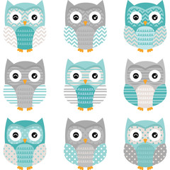 Aqua Grey Cute Owl Collections © alexaz
