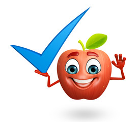 Cartoon character of apple fruit with yes sign