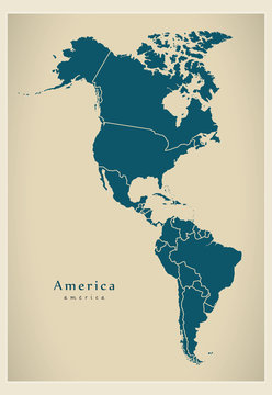 Modern Map - America with all countries complete
