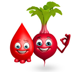 Cartoon character of beet root with blood drop