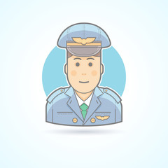 Airplane pilot, aviator icon. Avatar and person illustration. Flat colored outlined style.