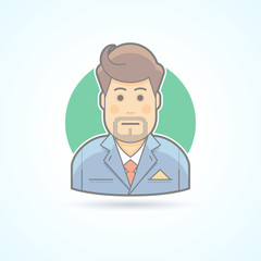 Clerk, suitman, agent icon. Avatar and person illustration. Flat colored outlined style.