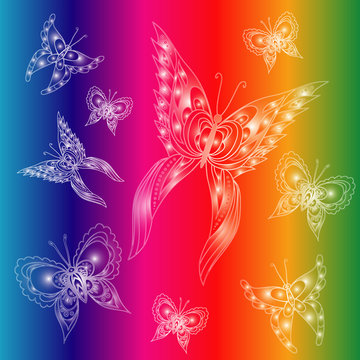 Butterflies. Set of vector illustrations. White