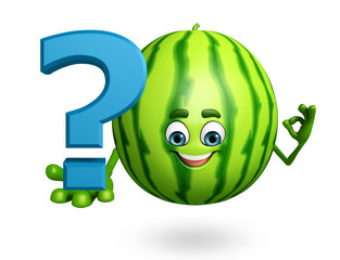 Cartoon character of watermelon  with ouestion mark