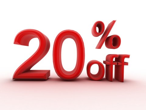 20% Off Promotional Sign Isolated on white background