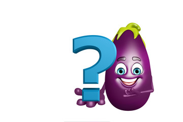 Cartoon character of  brinjal fruit with question mark