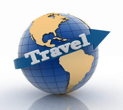 Travel globe and vacation concept. 3d render