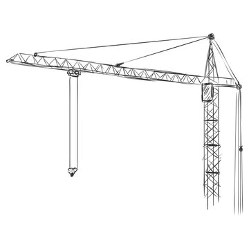 Vector Sketch Building Tower Crane