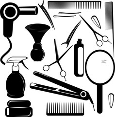 vector set of black and white icons with Barber tools