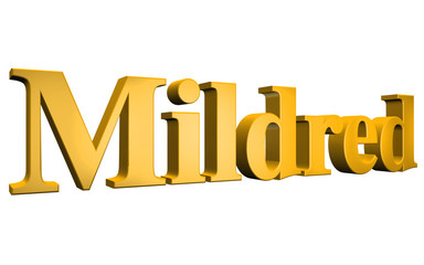 3D Mildred text on white background
