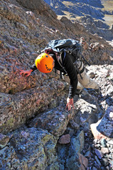 Climber with helmet on mountain in the Colorado Rockies