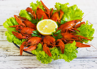 crawfish on wooden background
