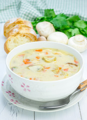 Homemade mushroom soup with chicken