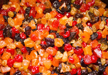Christmas mix dried fruits. dried fruits soaked in rum for cooking the Christmas cake