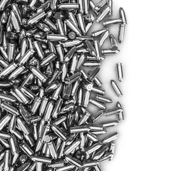 Silver bullets spill / 3D render of 9 mm bullets